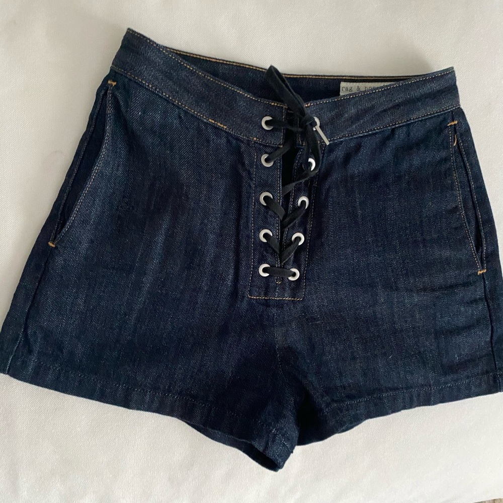 Rag & bone high waisted jean shorts.  Lace up